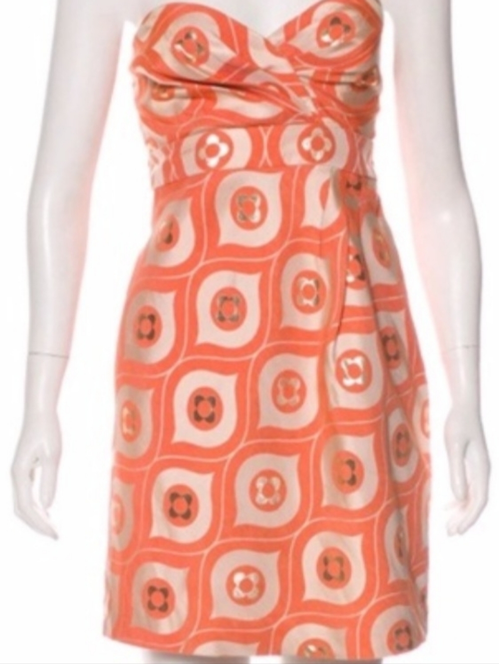 Tibi Coral and Cream Strapless Mini Dress with Gold Accents - Picture 14 of 14